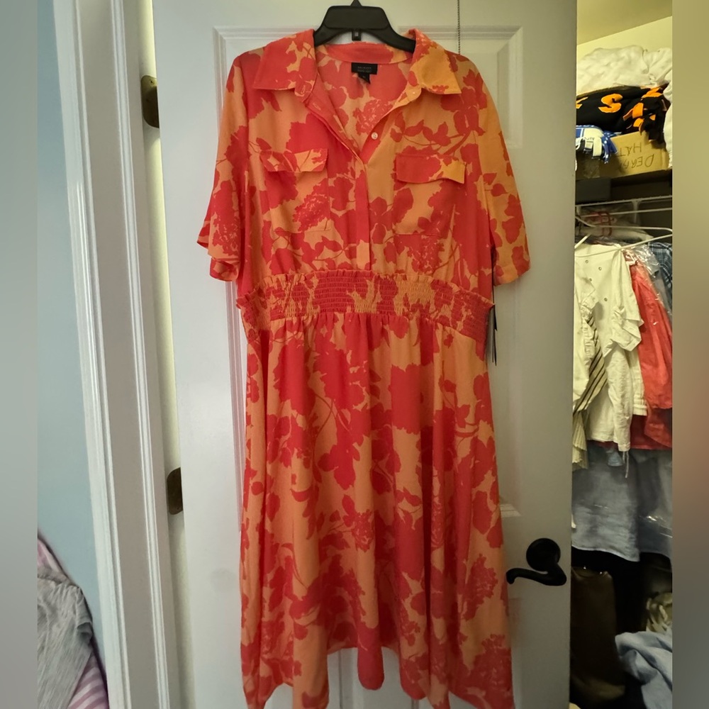 Halogen Vibrant Orange Floral Midi Dress